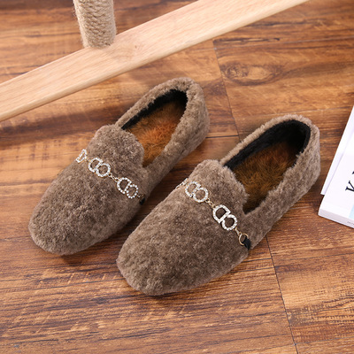 2017秋冬新款毛毛鞋子休閑鞋舒適平底加絨棉瓢鞋 淺棕色 36 艾尚戀族圓頭單鞋型號【價格 圖片 品牌 報價】-蘇寧易購聯創服飾鞋帽專營店