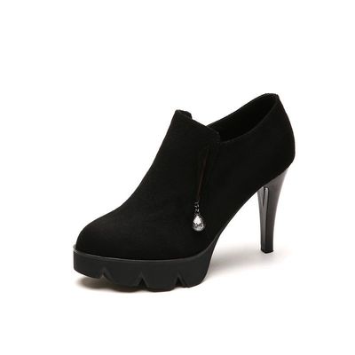 2017秋冬季新款圓頭防水臺高跟細跟女鞋側拉鏈水鉆女鞋 艾尚戀族圓頭單鞋型號【價格 圖片 品牌 報價】-蘇寧易購聯創服飾鞋帽專營店